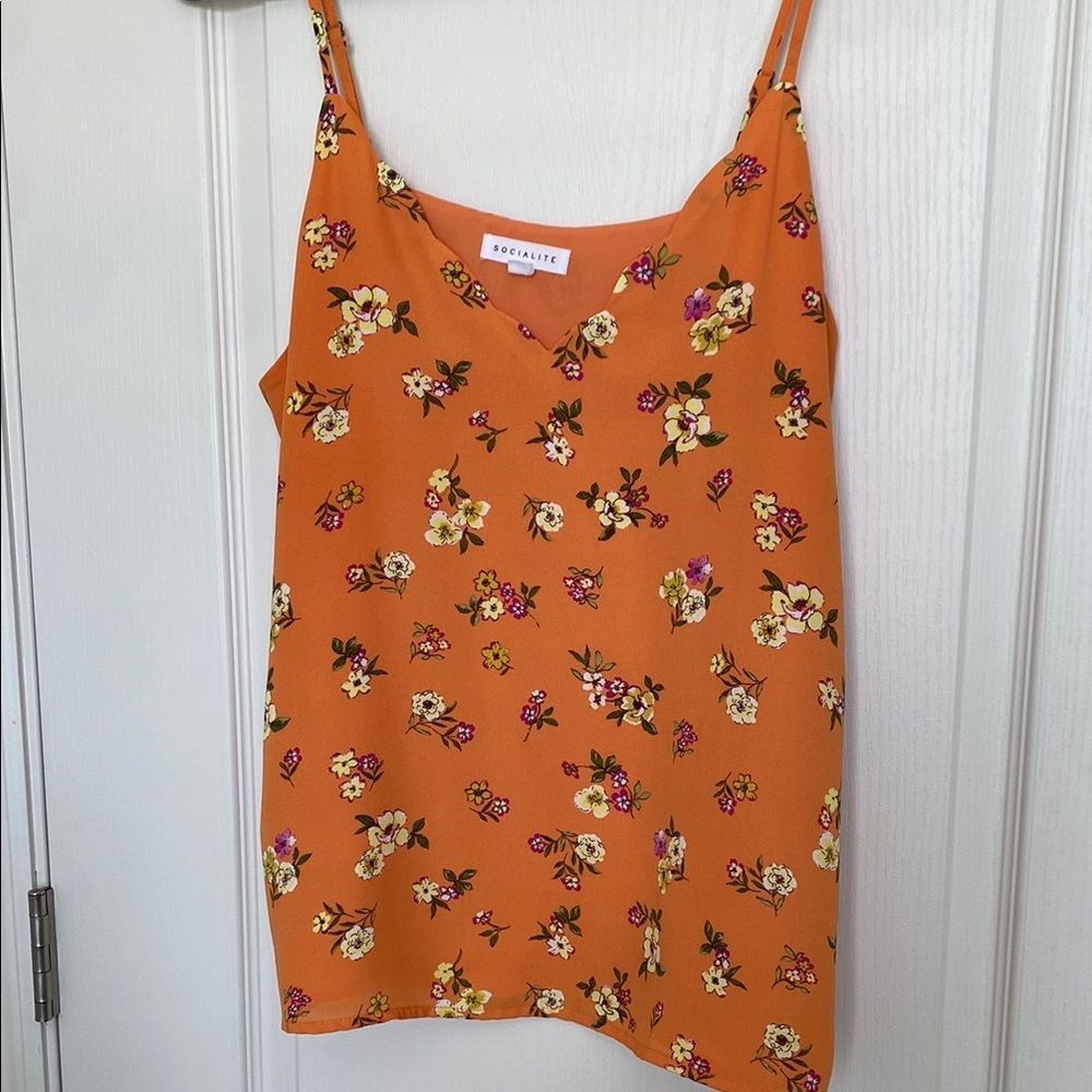 Socialite Orange Floral Women's Top Size Large